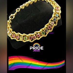 2/$30 Vintage Herringbone Link Bracelet & Gemstones 7”